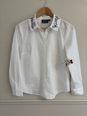 ModCloth for Hello Kitty White Shirt with Black Script Collar